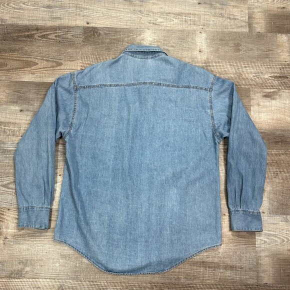 Vintage SAP Man Denim and Suede Button Up Long Sleeve Mens Shirt-Sz Large - Picture 9 of 12